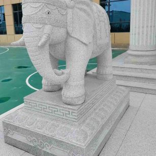 河南 白麻花岗岩动物异形石雕-大象