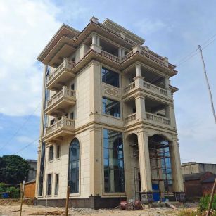 河南 黄金麻花岗岩石材别墅外墙干挂搭配（雕花栏杆花瓶柱门楼罗马柱）