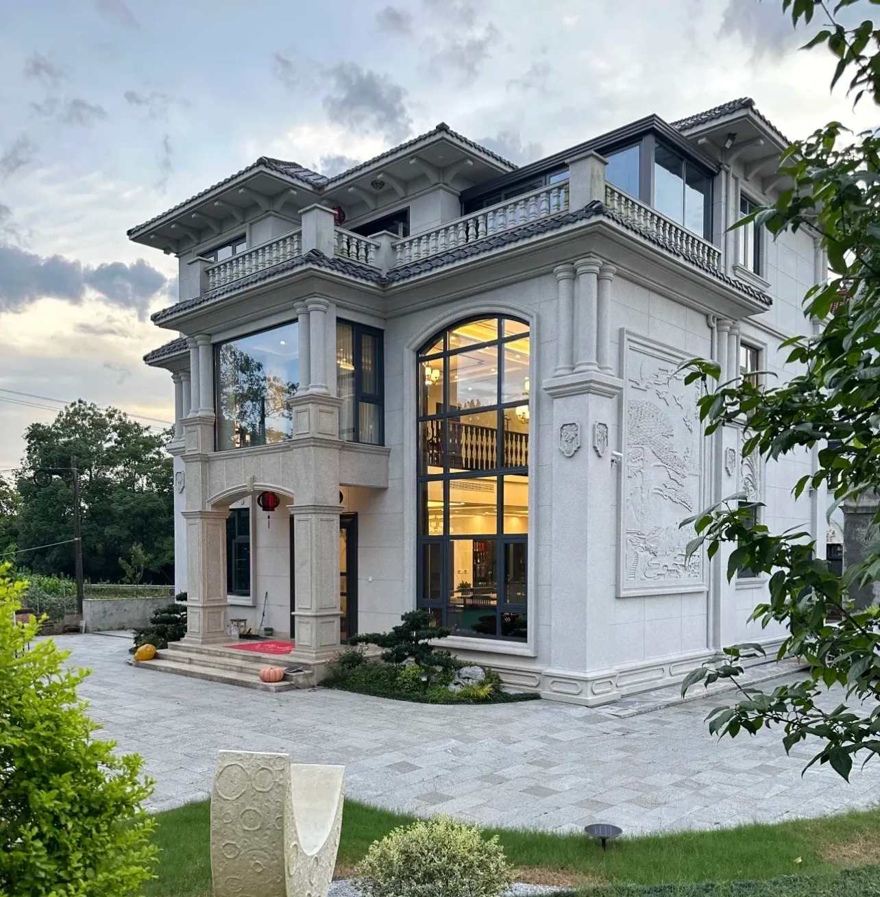 河南 白麻花岗岩私人别墅干挂石材豪华定制