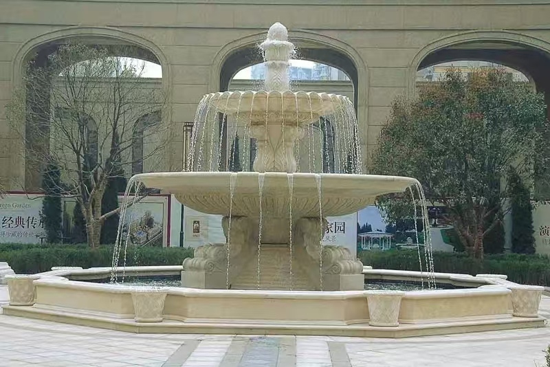 河南 黄金麻花岗岩异型加工——户外庭院石雕流水喷泉