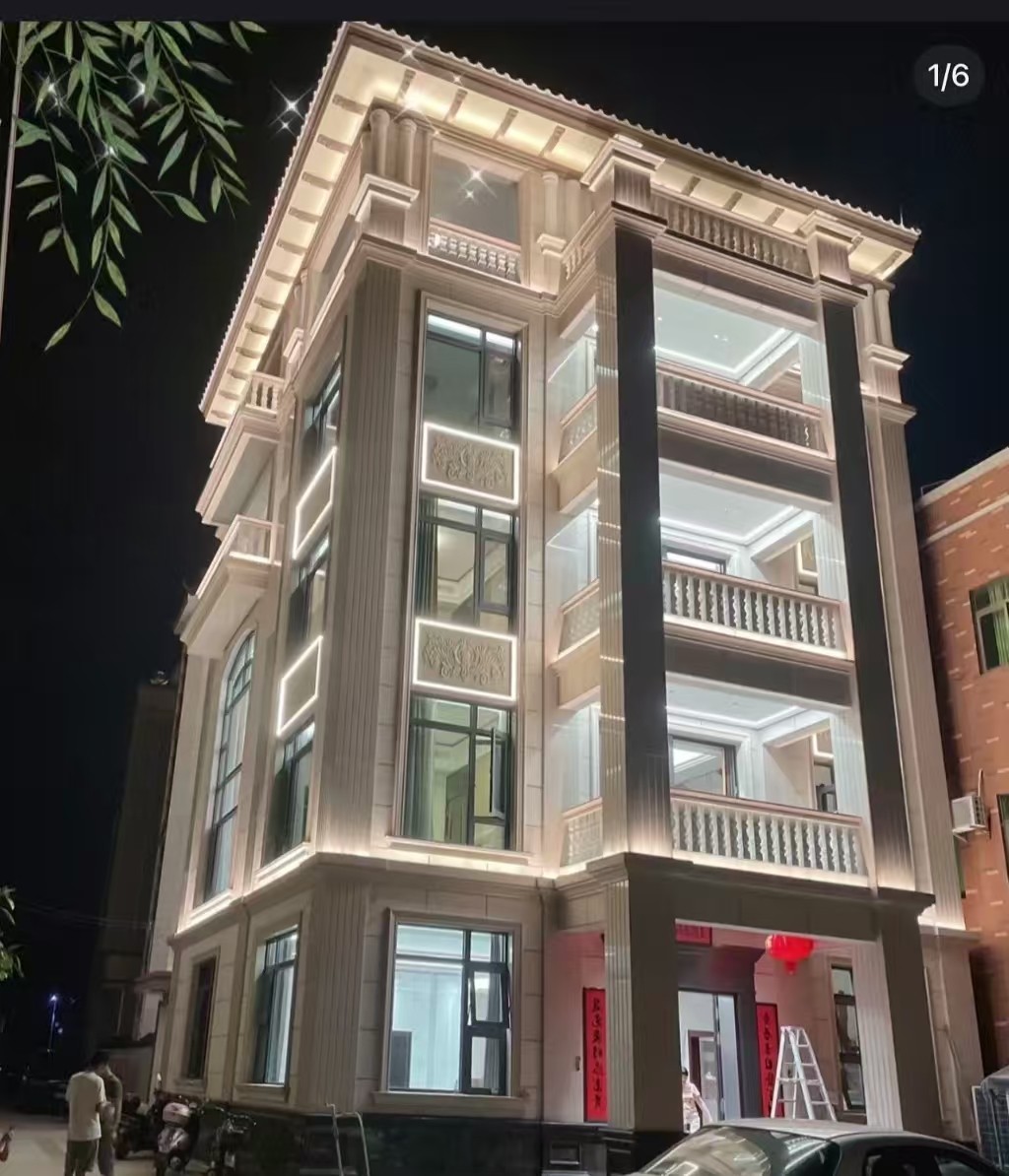 河南 芝麻白花岗岩别墅外墙夜间效果