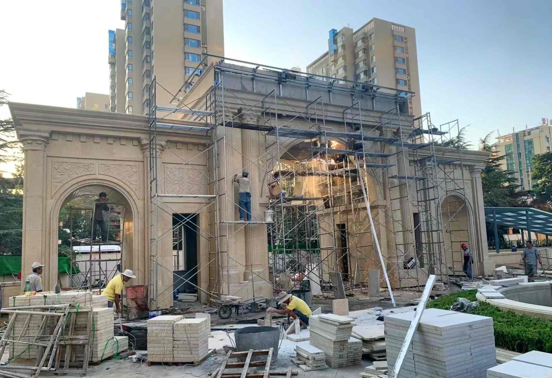 河南 黄金麻荔枝面花岗岩小区门楼外墙干挂